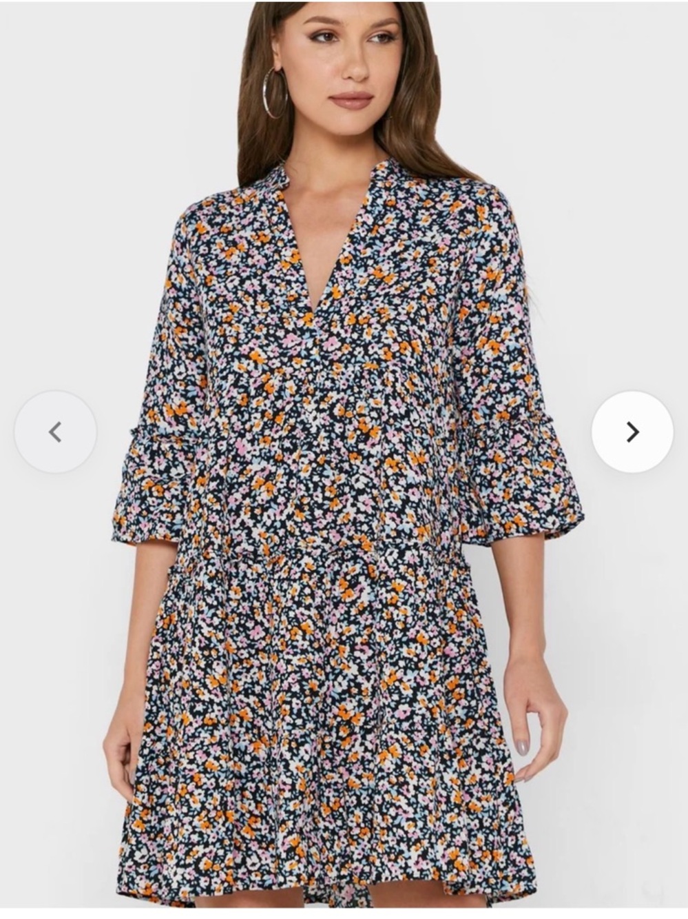 Vero Moda Navy Floral Midi Dress with Pink & Orange Blooms